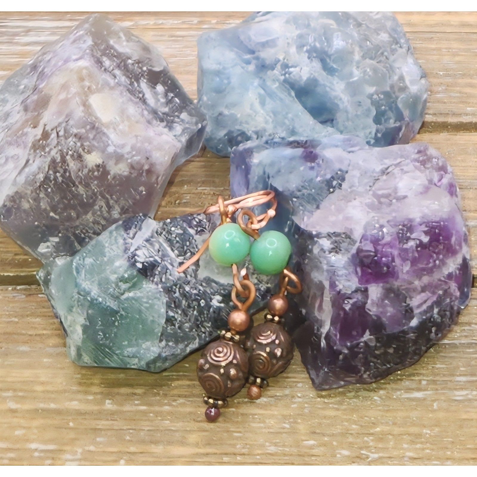 Chrysoprase And Copper Dangle And Drop Earrings